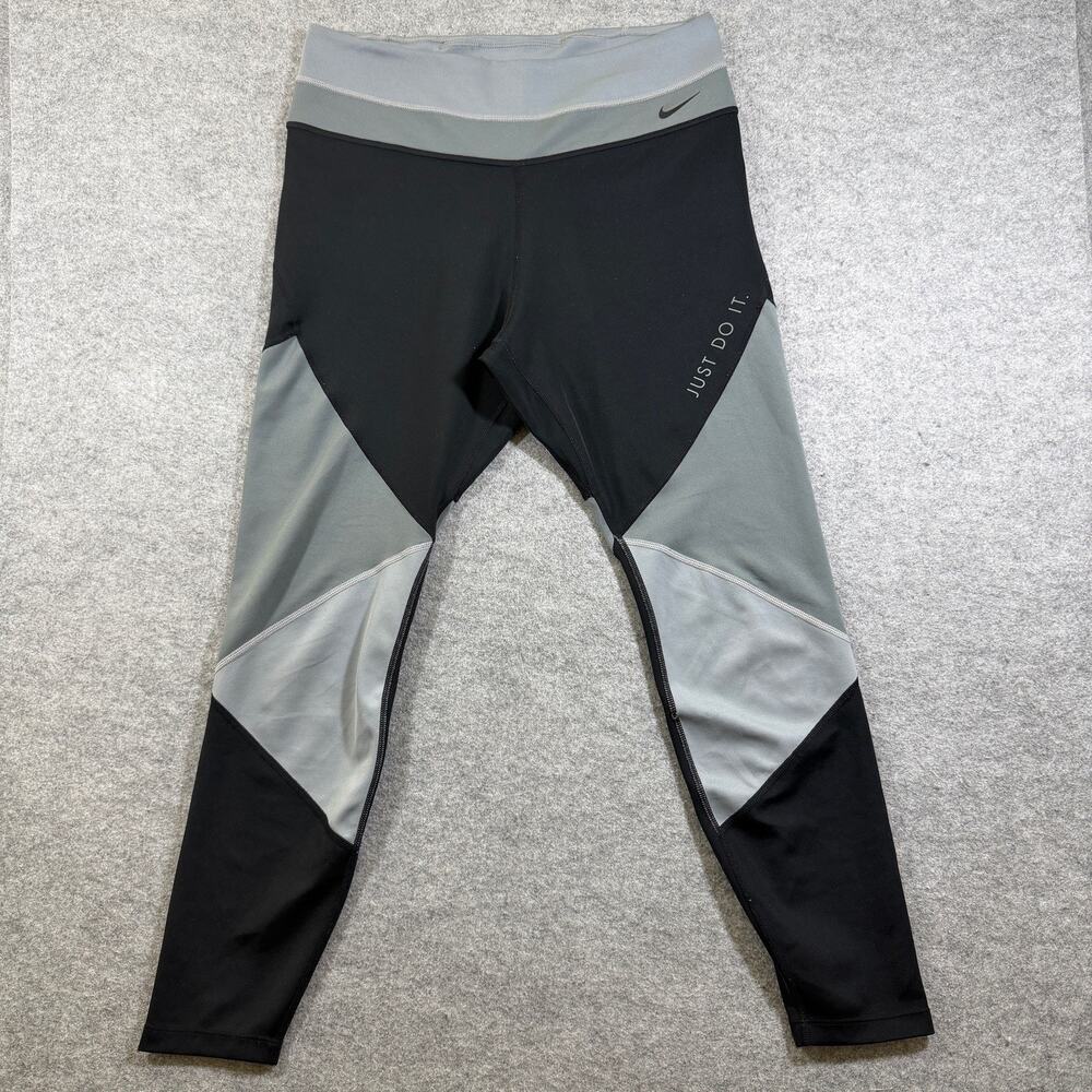 Nike Dri-FIT Leggings Womens L Black Gray Colorblock Running Training Yoga Gym